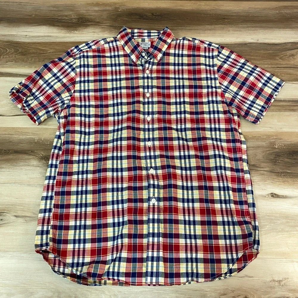 J. Crew Shirt Mens XL Tailored Summer‎ Plaid Short Sleeve Button Down Shirt XL